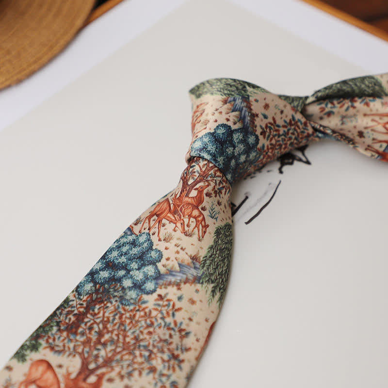 Men's Vintage Forest Animal Floral Necktie