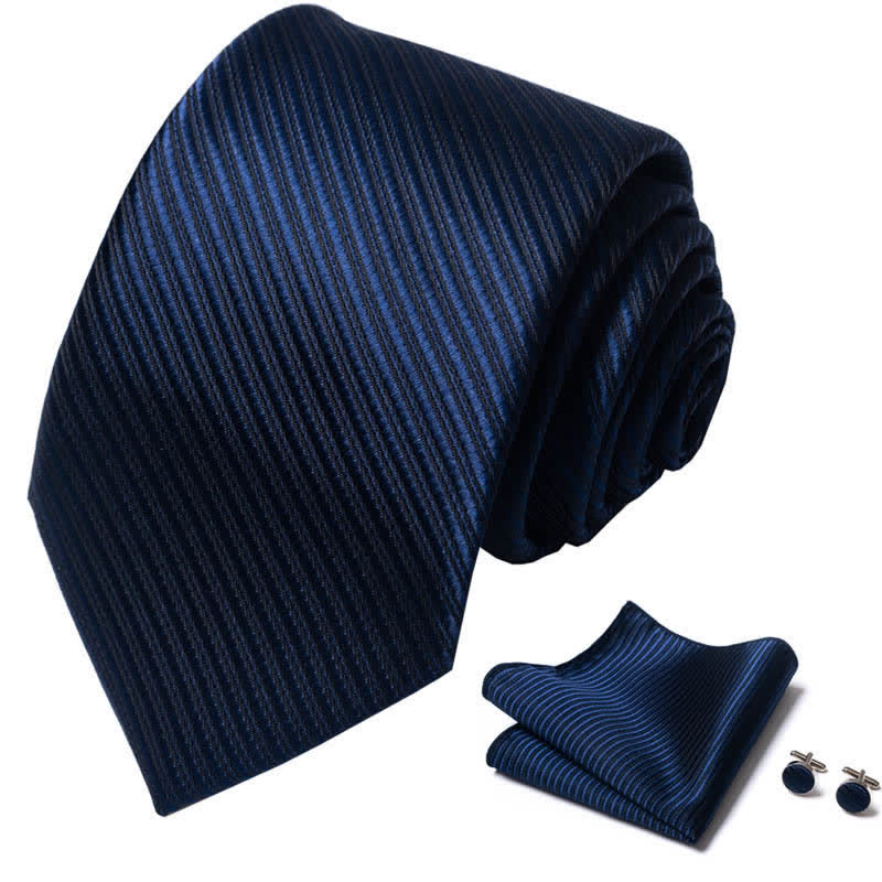 3Pcs Navy Men's Twill Solid Color Necktie Set