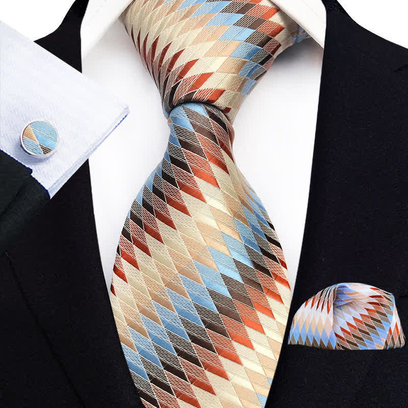 3Pcs Men's Multicolored Diamond Necktie Set