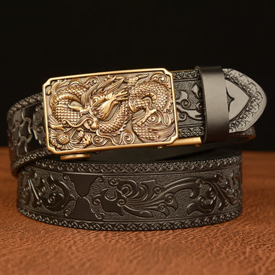 Men's Dragon Square Buckle Leather Belt