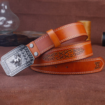 Men's Ethnic Cowboy Silver Horse Leather Belt