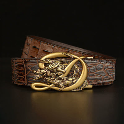 Men's Crocodile Buckle Alligator Pattern Leather Belt