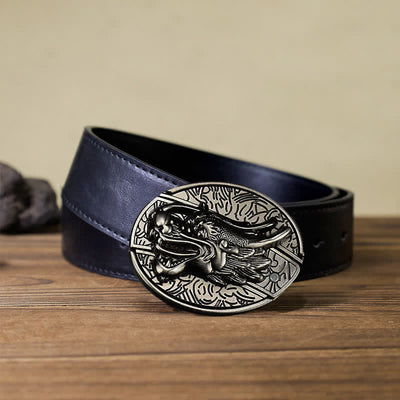 Men's DIY Dragon Head Hidden Folding Knife Leather Belt