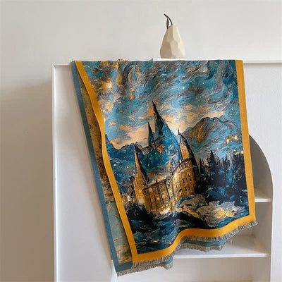 Women's Magnificent Scene Oil Painting Thickened Scarf