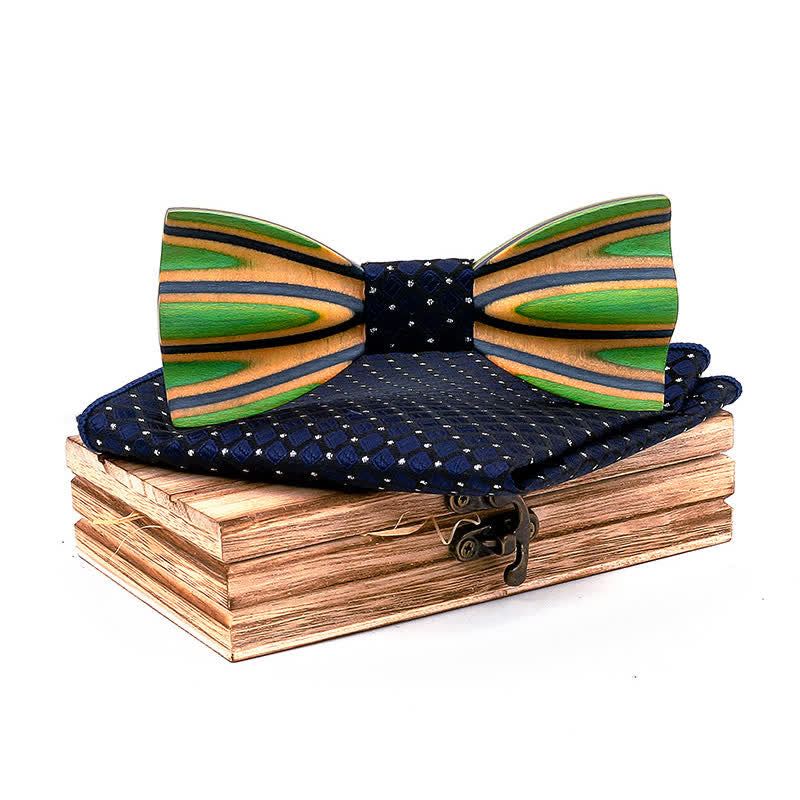 2Pcs Men's Dazzling Laser Engraving Wooden Bow Tie Set