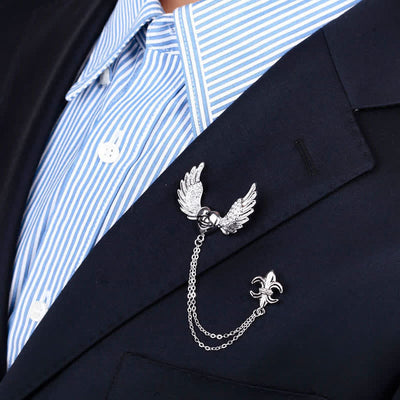 Men's Heart Angel Wings Chain Brooch