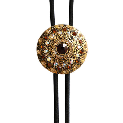 Sparkling Rhinestone Antique Gold Bolo Tie