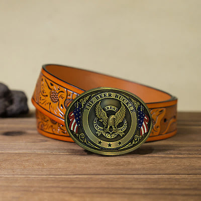 Men's DIY Eagle USA Flag Creative Beer Holder Buckle Leather Belt