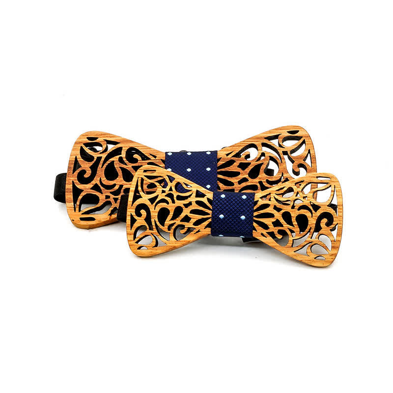 2Pcs Men's Parent-child Hollow Wooden Bow Tie