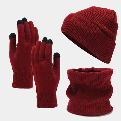 3Pcs Unisex Solid Color Twill Hat Scarf Gloves Set