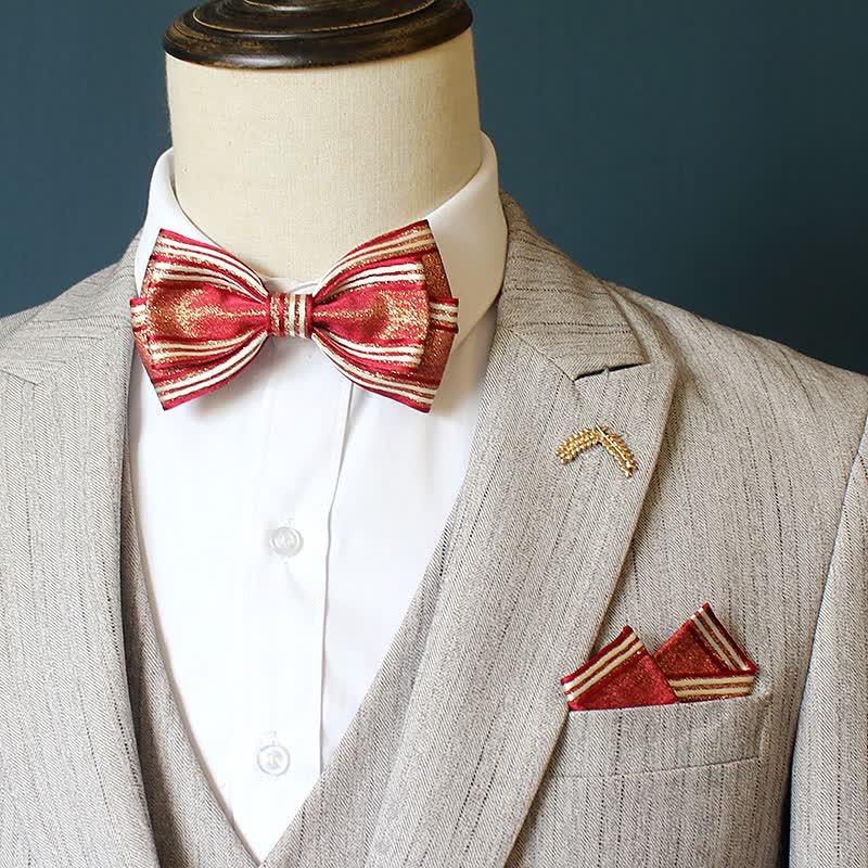 2Pcs Men's Pleated Striped Bow Tie Set