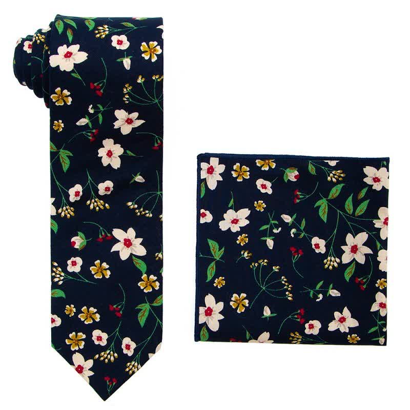 2Pcs Men's Literary Art Floral Necktie Set