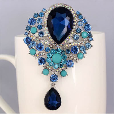 Women's Clear Glass Flower Waterdrop Brooch