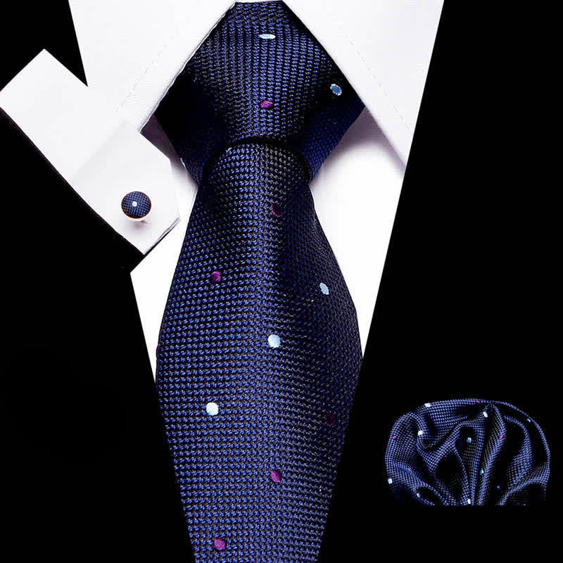 3Pcs Men's Fresh Navy & Purple Polka Necktie Set