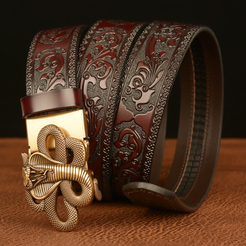 Men's Snake Medallion Buckle Leather Belt
