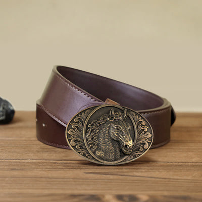 Men's DIY Horse Head Buckle Leather Belt