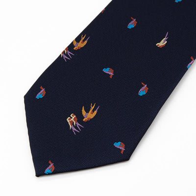 Men's Deep Blue Flying Colorful Birds Necktie