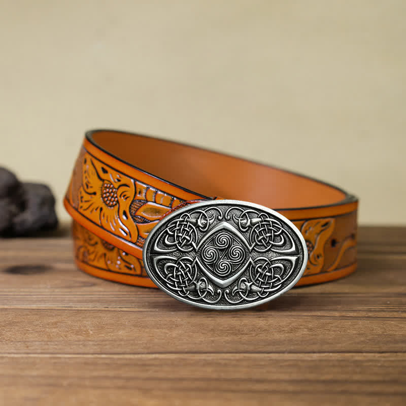 Men's DIY Viking Celtic Knot Buckle Leather Belt