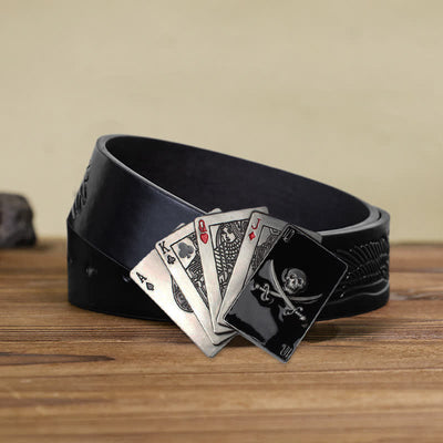 Men's DIY Pirate Skull Poker Flush Buckle Leather Belt