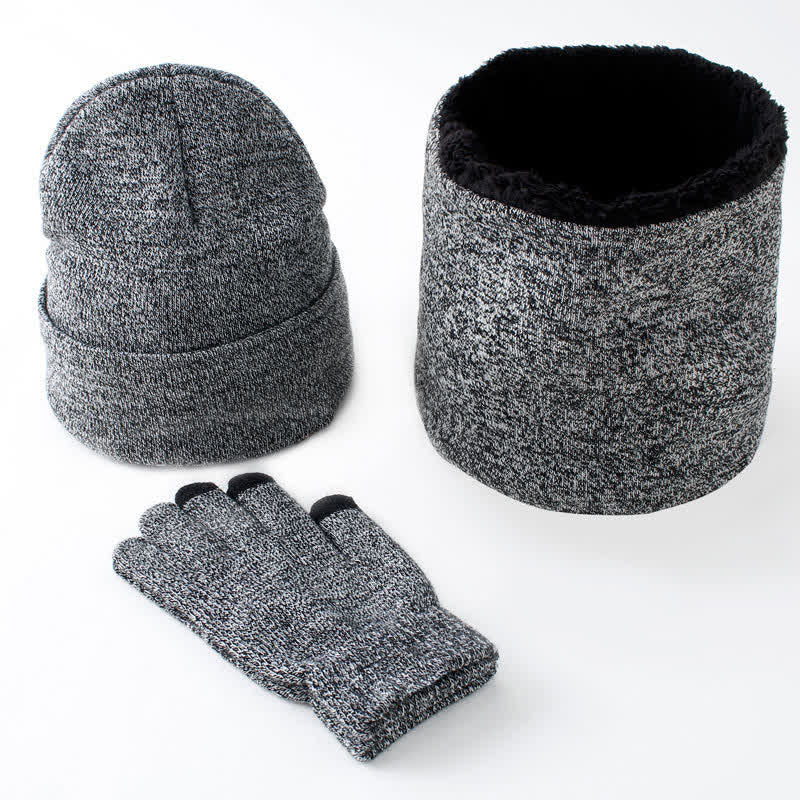 3Pcs Warm Beanie Hat Scarf Touchscreen Gloves Set