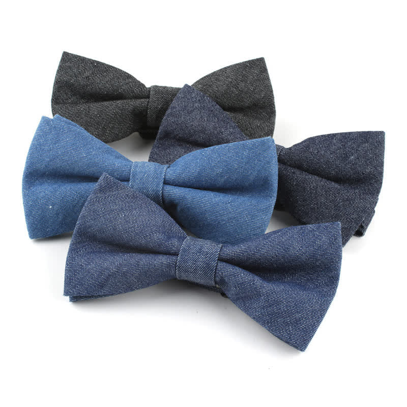 Men's Solid Color Twill Denim Cotton Bow Tie