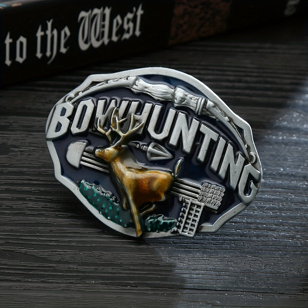 Men's DIY Bowhunting Deer Enamel Buckle Leather Belt