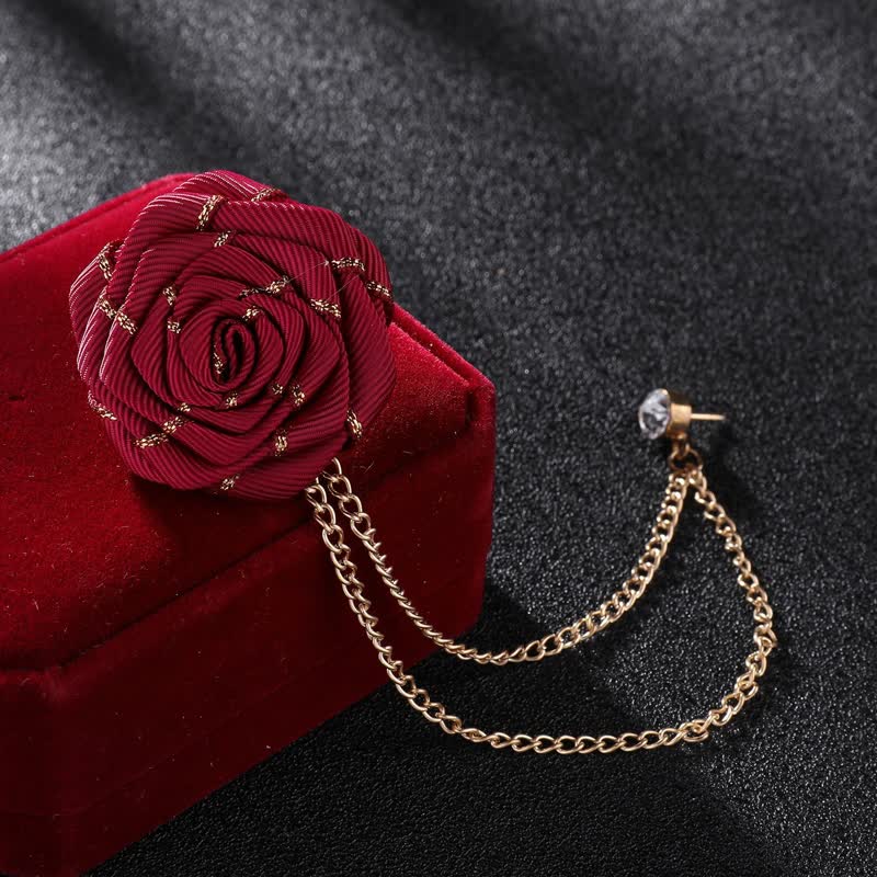 Men's Charming Floral Rose Chain Brooch