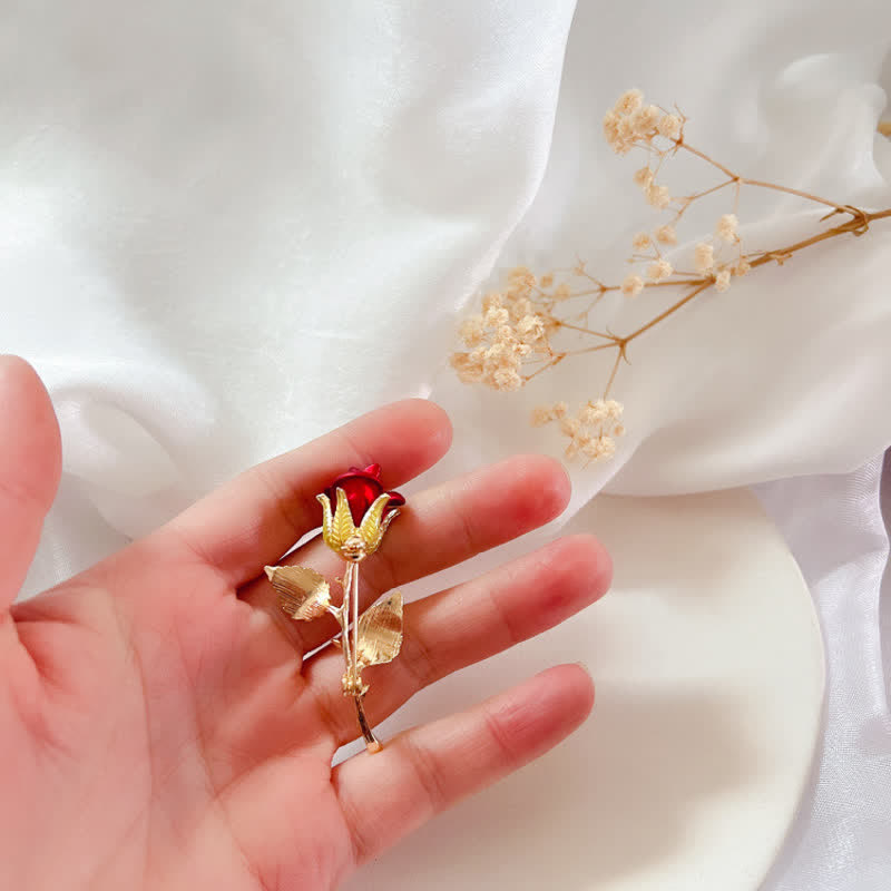 Women's Exquisite Rose With Stem Brooch