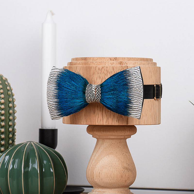 Blue Peacock Ocean Love Feather Bow Tie