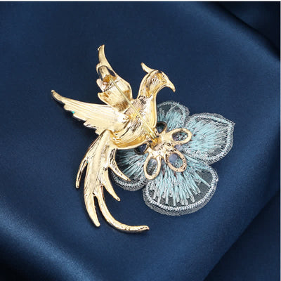 Women's Embroidered Phoenix Bird Brooch