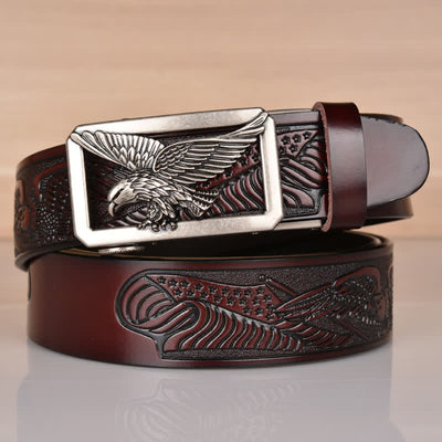 Men's Hollow Eagle Buckle Embossed Leather Belt