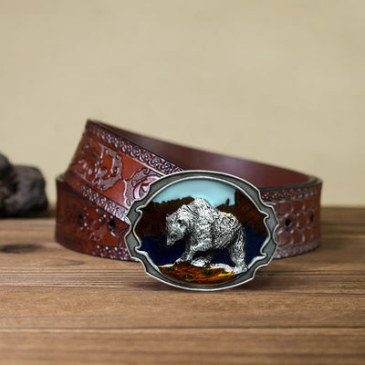 Men's DIY Polar Bear Enameled Buckle Leather Belt