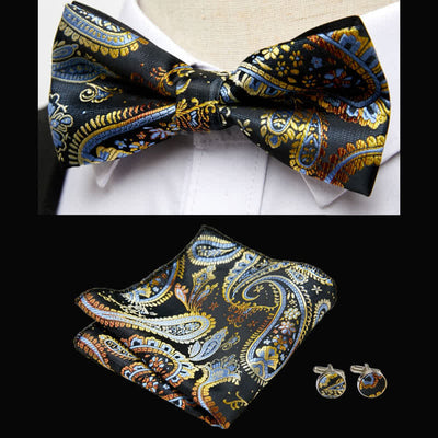 3Pcs Men's Luxurious Paisley Bow Tie Pocket Square Set