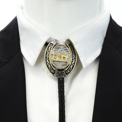 Two Tone Western Animal Style Horseshoe Shape Bolo Tie