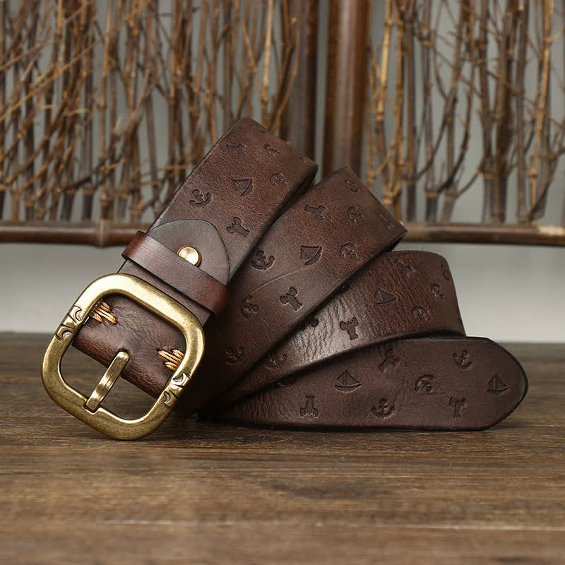 Men's Timeless Anchor Embossing Genuine Leather Belt