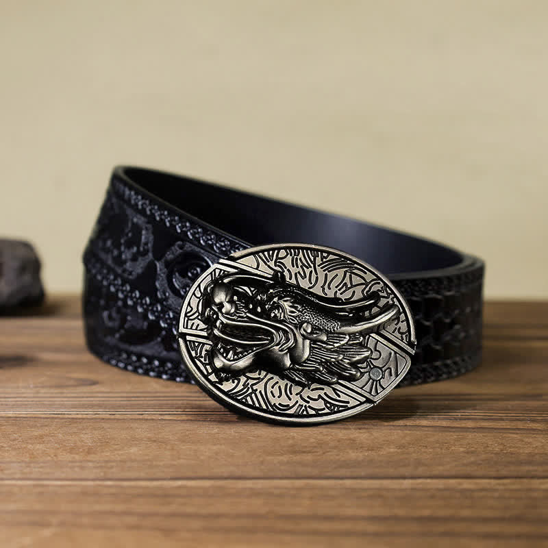 Men's DIY Dragon Head Hidden Folding Knife Leather Belt