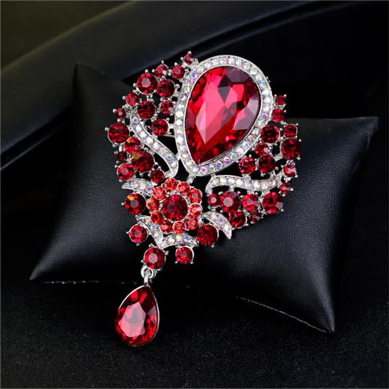 Women's Clear Glass Flower Waterdrop Brooch