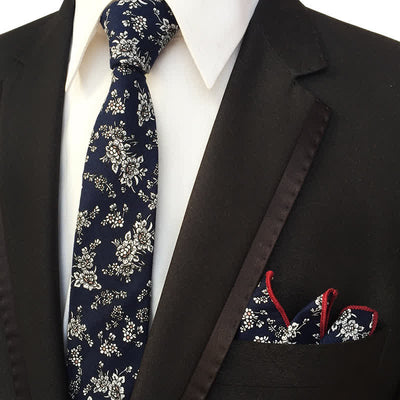 2Pcs Men's Pastel Flower Hanky Necktie Set