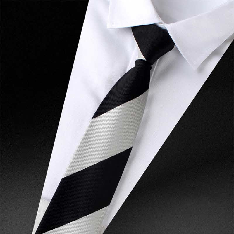 Men's Color Block Zipper Tie Wide Striped Necktie