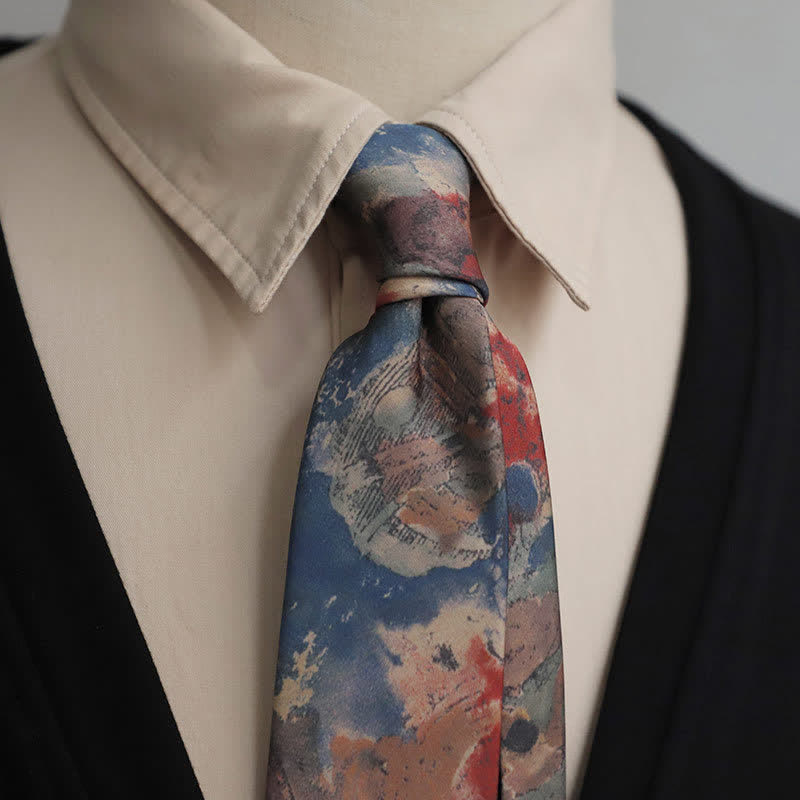 Men's Vintage Blue & Pink Artistic Painting Necktie