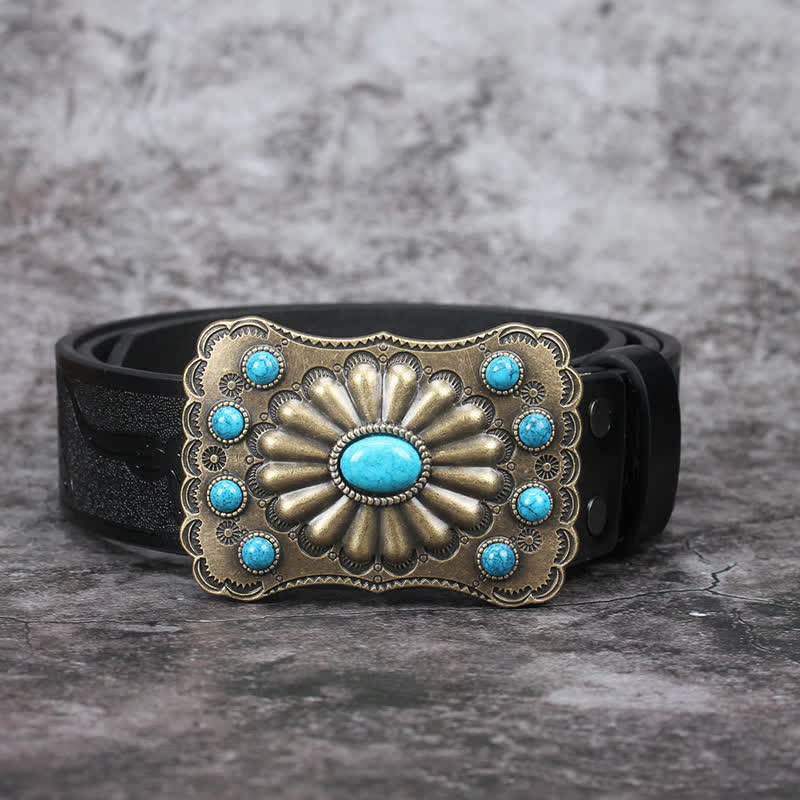Men's Western Turquoise Stone Embellishment Leather Belt