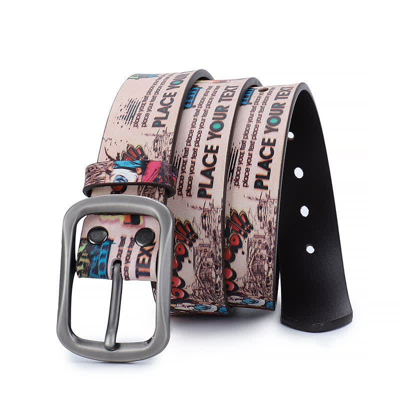 Pink City Letter Graffiti Pattern Genuine Leather Belt