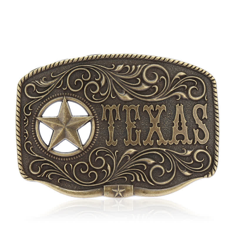 Men's DIY Texas Hollow Pentagrame Buckle Leather Belt