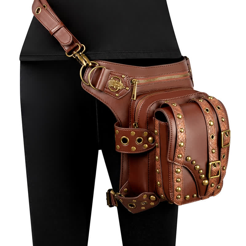 Brown Rock Motorcycle Chain Shoulder Waist Leg Bag