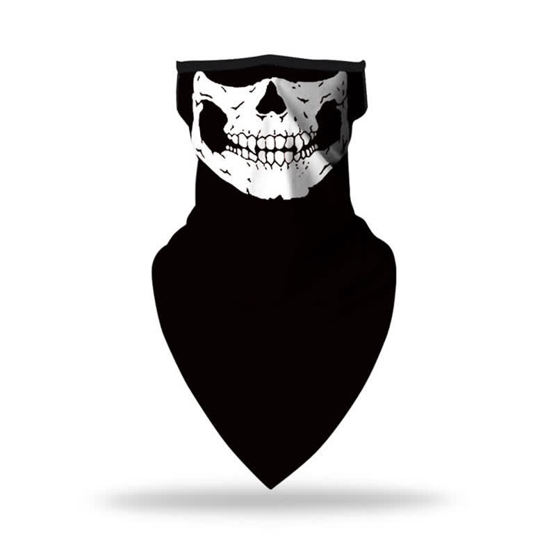 Black Gothic Skull Face Printed Cycling Ear Loops Bandana