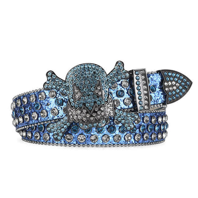 Rock Skull Rhinestone Beaded Decor Leather Belt