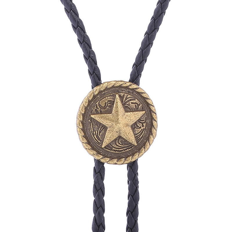 Five-Pointed Star Braided Leather Cord Bolo Tie