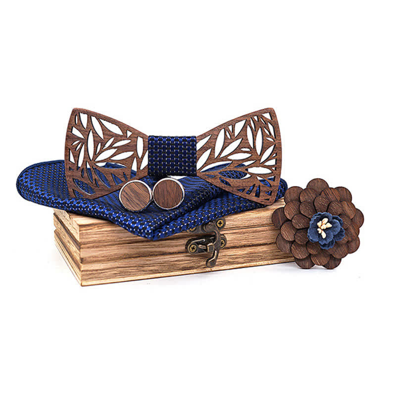 4pcs Men's Hollow Leaf Wooden Bow Tie Set