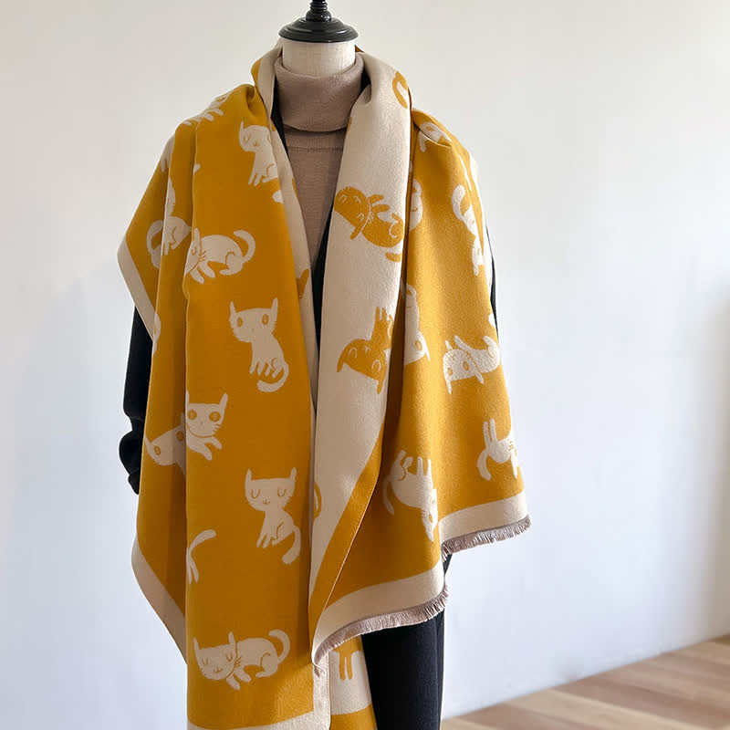 Women's Large Wrap Warm Cat Print Coldproof Scarf
