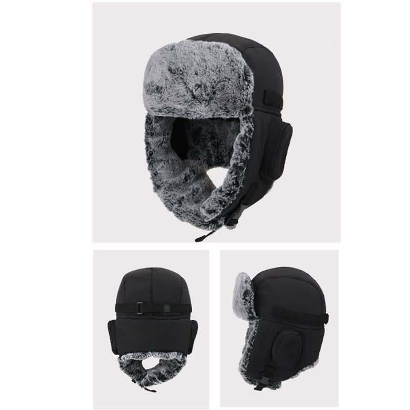 Unisex Outdooor Aviator Cap Faux Fur Trapper Hat Set